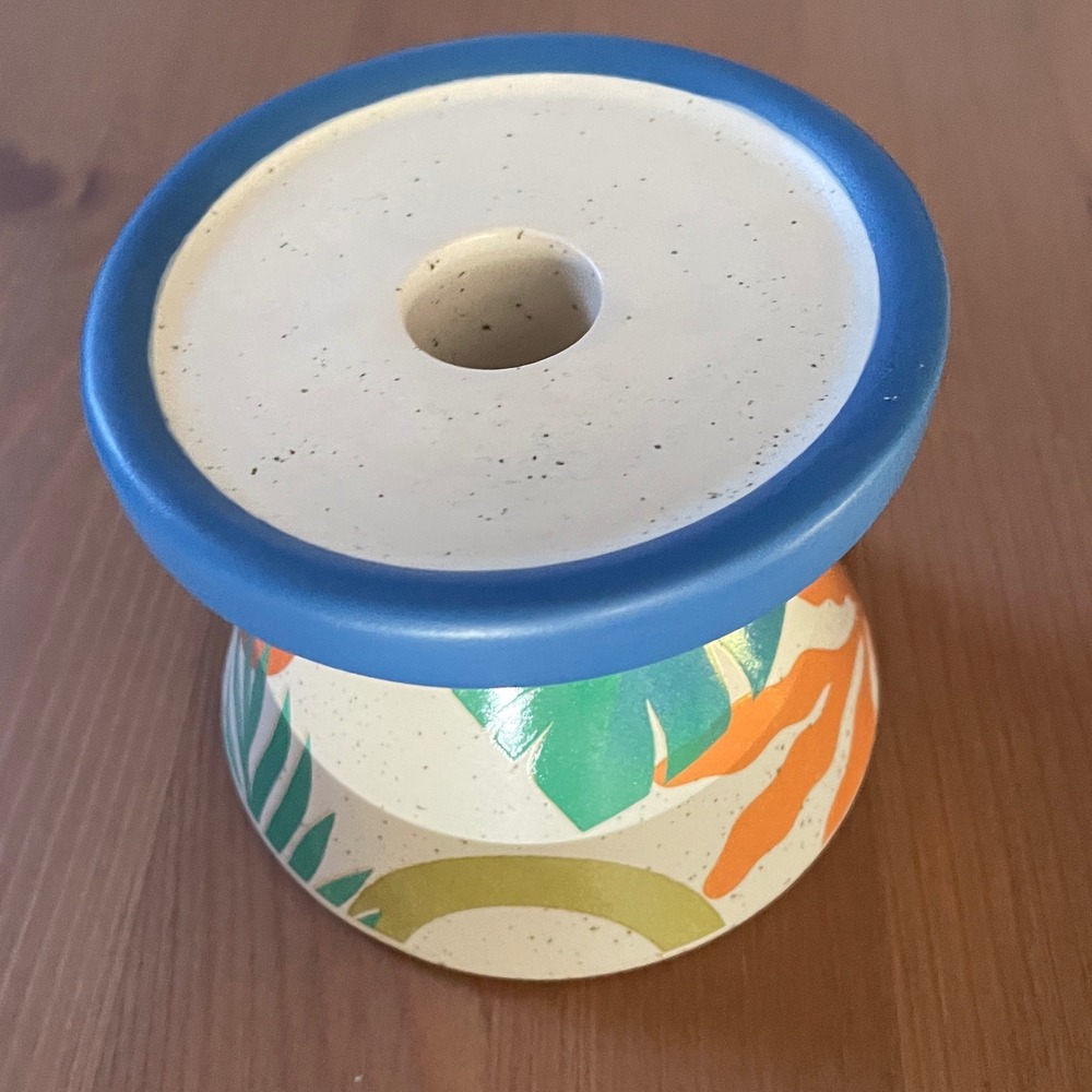 World Market Sabreena Khadija Ceramic Pillar Taper Candle Holder Tropical Blue